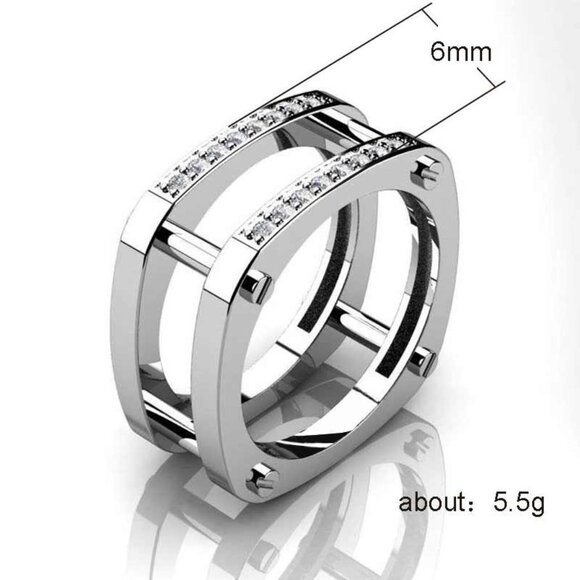 😍Square Glitter Zircon Double Layer Silver Plated Ring for Men, L187 - Picture 7 of 7